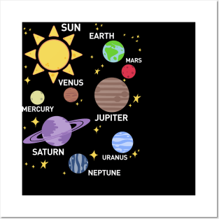 womens solar system shirt, planets, sun and planets, star and planet, outer space, all planets, solar system, planetary system, heliocentric Posters and Art